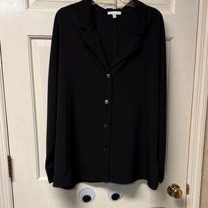 Maison d’ Amélie XL black button-front notch collar silky stretch shirt NWOT